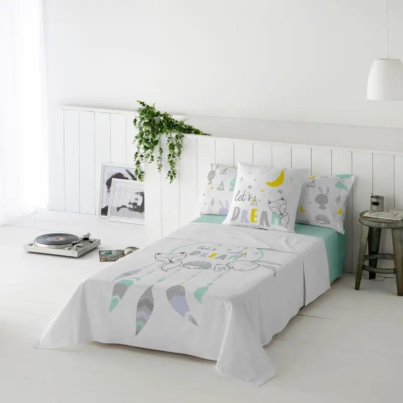 JUEGO SÁBANAS ESTAMPADAS INFANTIL LETS DREAM A 100% ALGODÓN