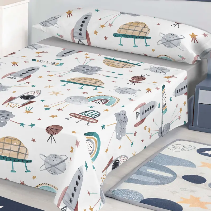 JUEGO SÁBANAS ESTAMPADAS INFANTIL ROCKET 100% ALGODÓN