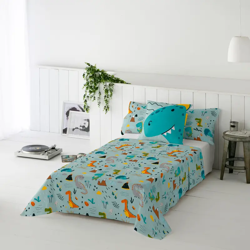 JUEGO SÁBANAS ESTAMPADAS INFANTIL SAURUS 100% ALGODÓN