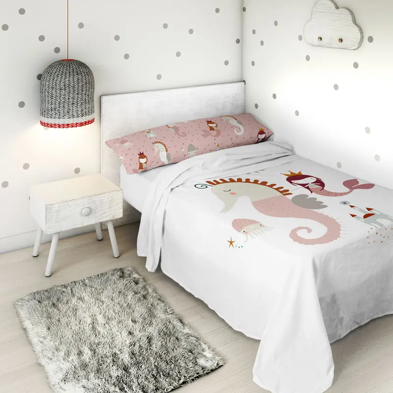 JUEGO SÁBANAS ESTAMPADAS INFANTIL SEAHORSE A 100% ALGODÓN