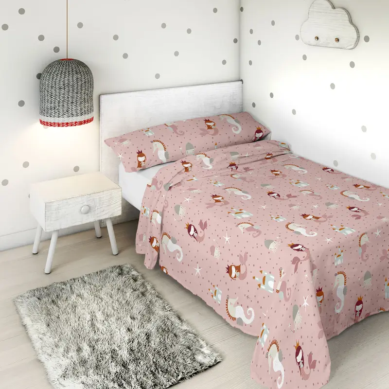 JUEGO SÁBANAS ESTAMPADAS INFANTIL SEAHORSE B 100% ALGODÓN