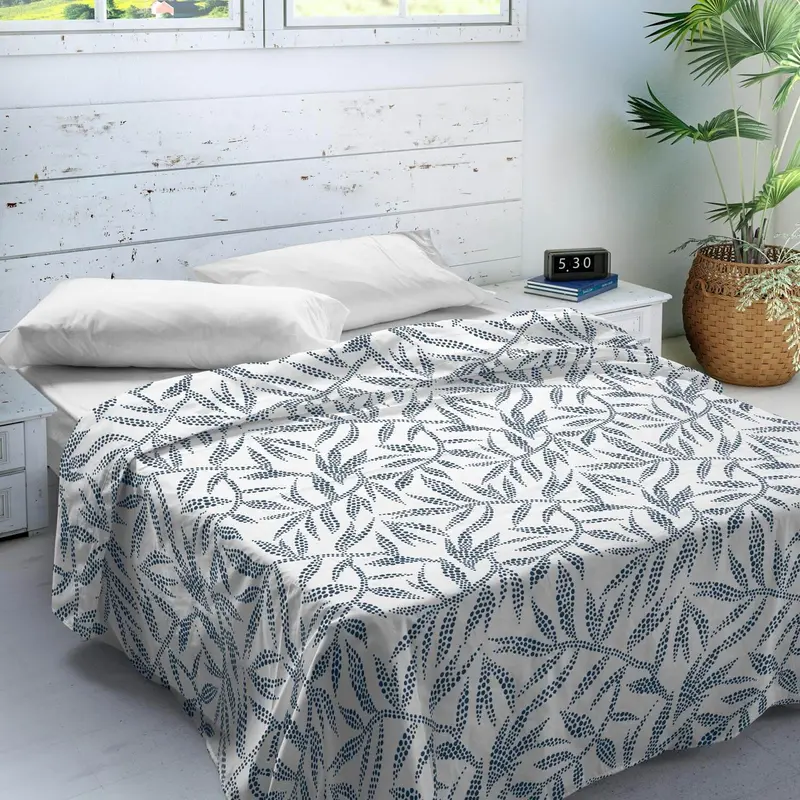 JUEGO SÁBANAS ESTAMPADAS WAKIA BLUE 100% ALGODÓN