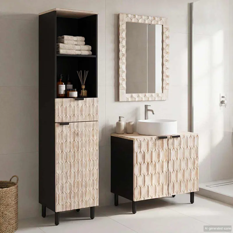 Juegos de Baño 3 pcs Acabado de Lavado Madera de mango maciza