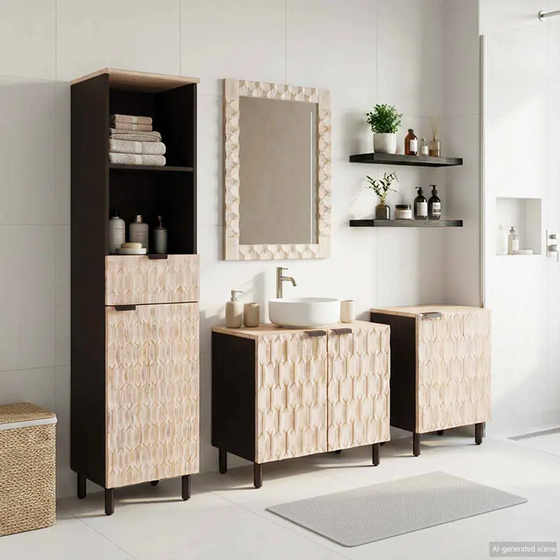 Juegos de Baño 4 pcs Acabado de Lavado Madera de mango maciza