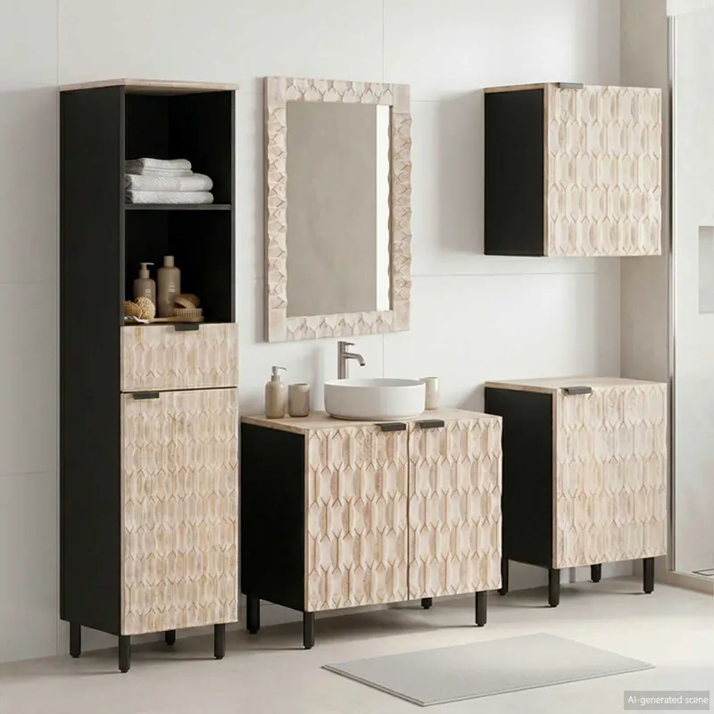 Juegos de Baño 5 pcs Acabado de Lavado Madera de mango maciza