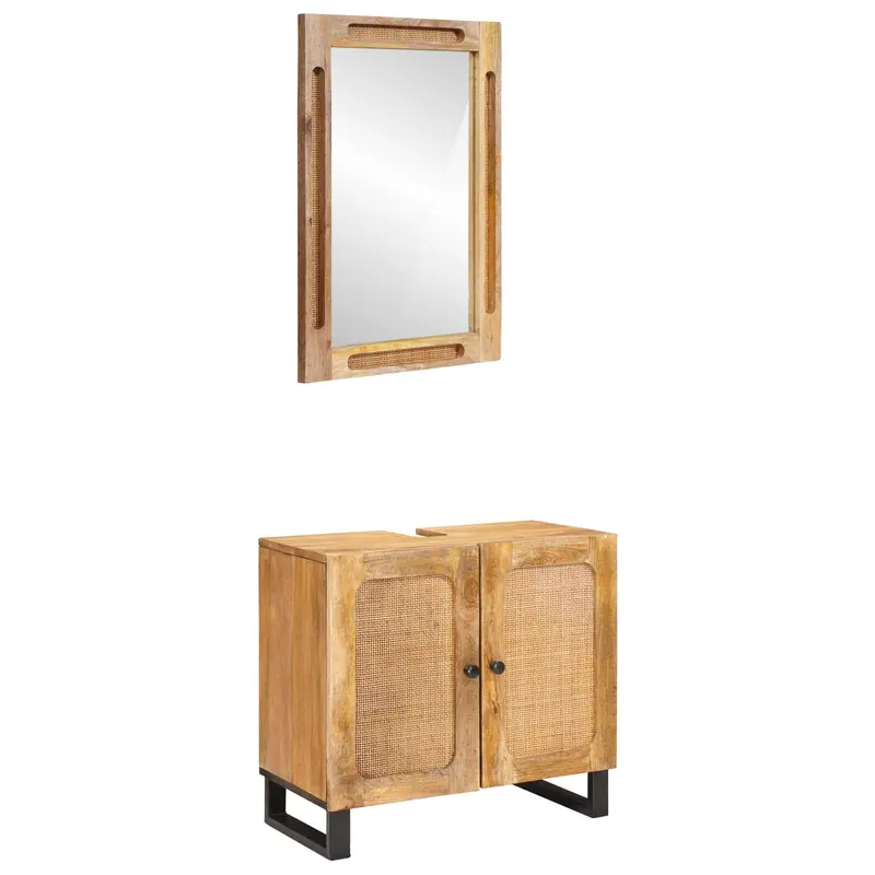Juegos de Baño con puerta 2 pcs Marrón Madera de mango maciza