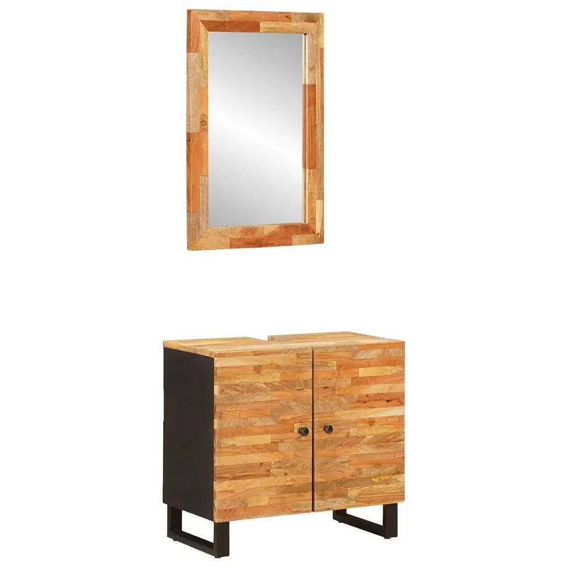 Juegos de Baño con puerta 2 pcs Natural Madera de mango maciza