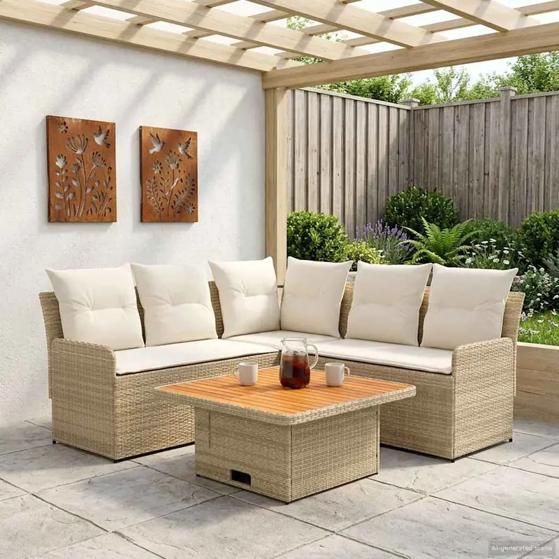 Juegos de muebles 4 pcs Beige y Crema Ratán sintético