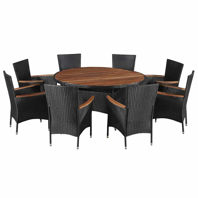Juegos de muebles 9 pcs Negro y crema ratán sintético