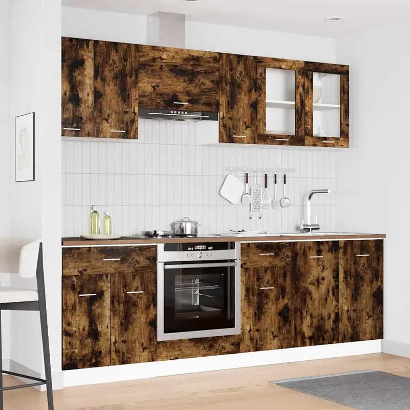Juegos de muebles de cocina con cajón Lyon 8 pcs Roble ahumado