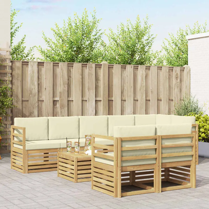 Juegos de sofás 9 pcs Blanco y Crema Madera de Acacia Sólida