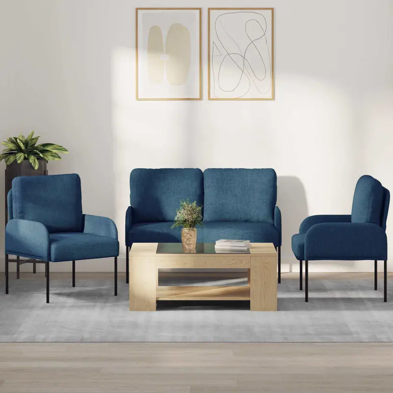 Juegos de sofás con cojín 3 pcs Azul 115 x 56 x 80 cm