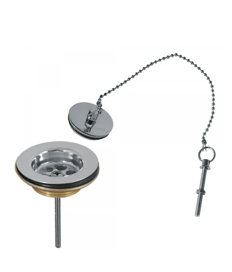 Kit de desagüe con cadenilla para baño o cocina, fabricado en latón con acabado cromado BASIC TRES