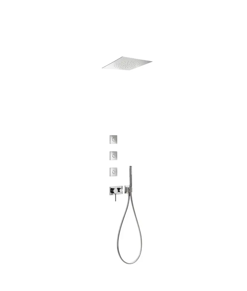 Kit de ducha con grifo monomando para empotrar en acero inoxidable con acabado cromado de tres vías TRES