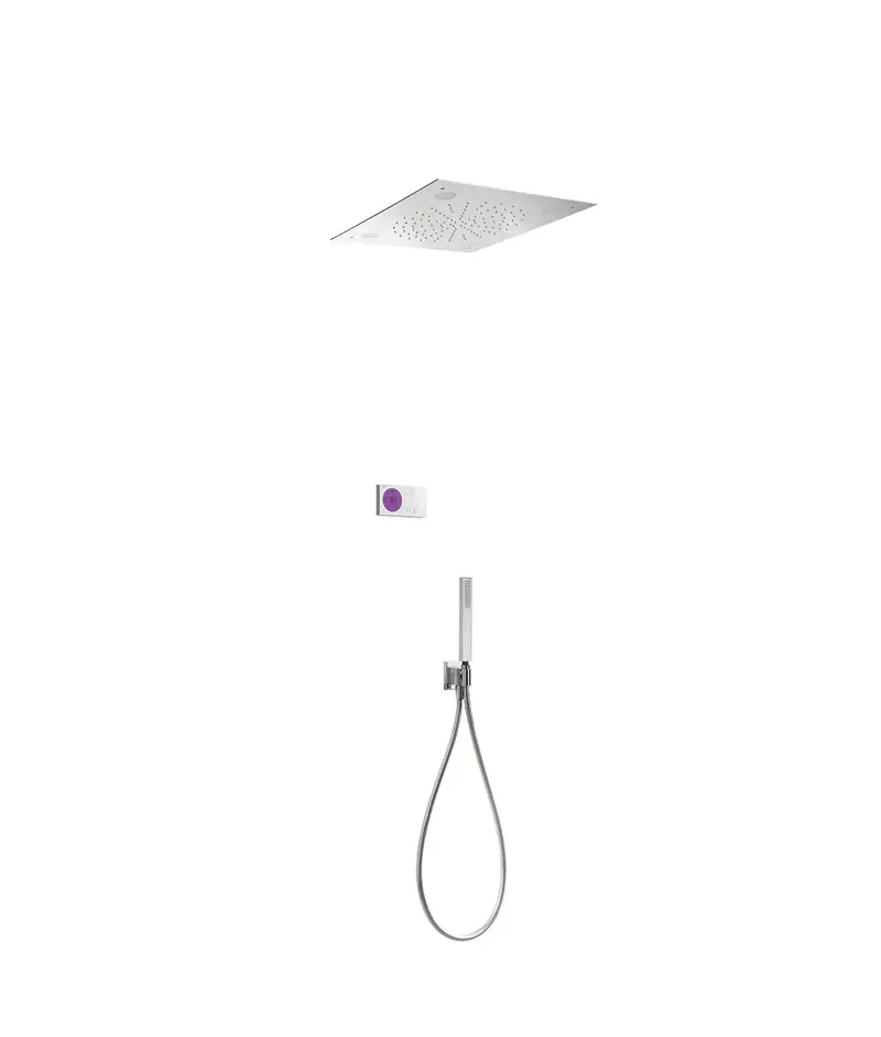 Kit de ducha con panel digital termostático y electrónico de latón con dos vías cuerpo cuadrado TRES