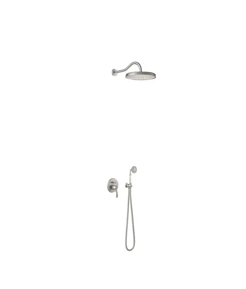 Kit de grifo monomando empotrado para ducha de dos vías con inversor y acabado acero Tres Clasic Tres