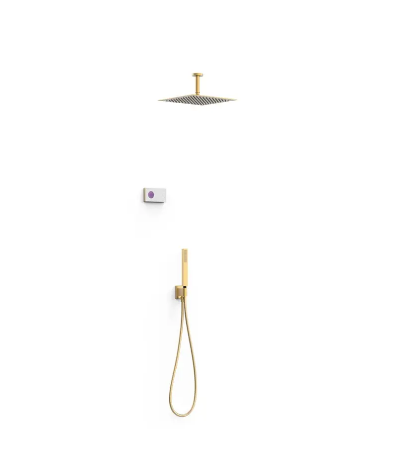 Kit de grifo termostático con rociador latón y acero inoxidable acabado dorado mate SHOWER TECHNOLOGY TRES