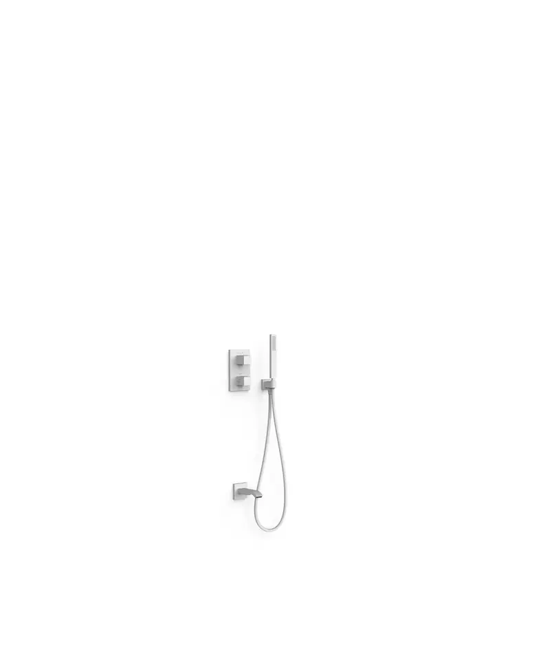Kit de grifo termostático de dos vías con ducha de mano y caño de pared acabado blanco mate Therm-Box TRES