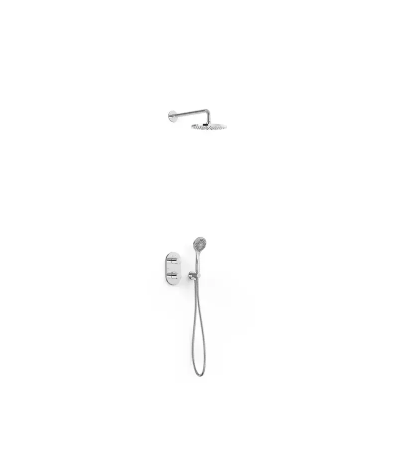 Kit de grifo termostático de dos vías con duchas telescópicas y de mano redondas en cromado Lex Alp TRES