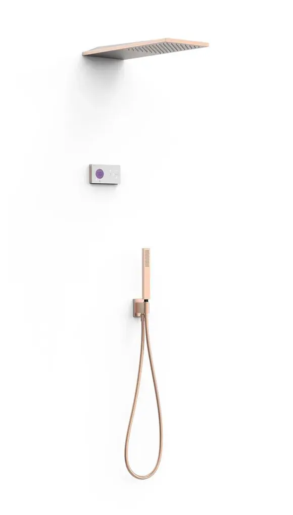 Kit de grifo termostático de dos vías en latón y acero inox con acabado oro rosa mate SHOWER TECHNOLOGY TRES