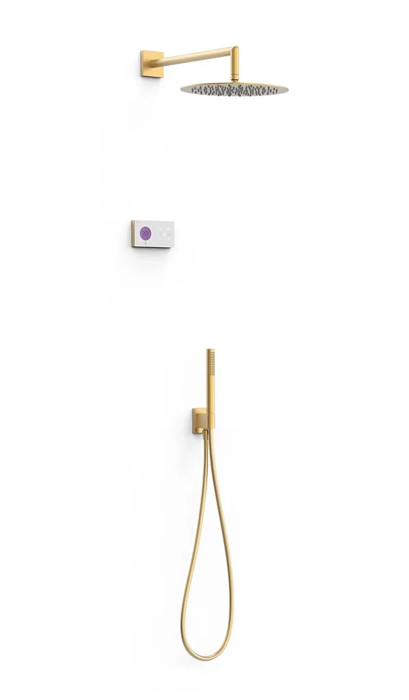 Kit de grifo termostático de dos vías en latón y acero inoxidable acabado oro mate SHOWER TECHNOLOGY TRES
