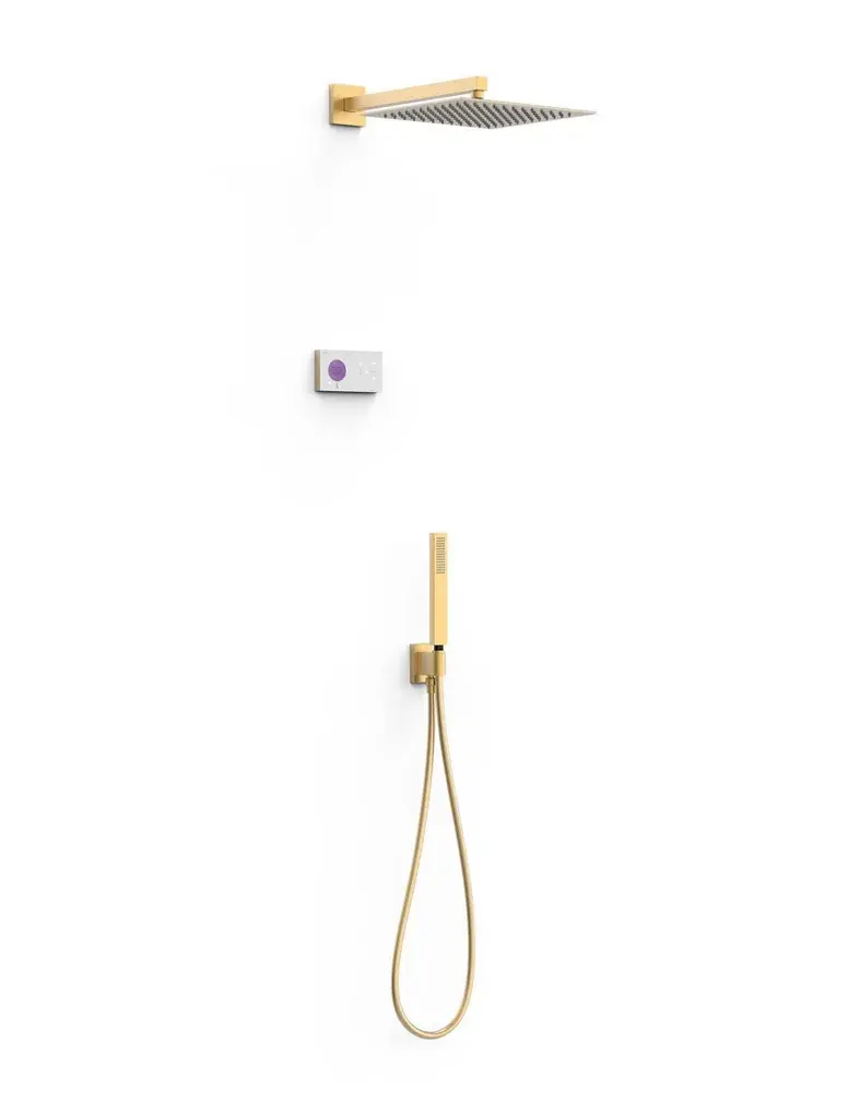 Kit de grifo termostático de dos vías en latón y acero inoxidable con acabado oro mate SHOWER TECHNOLOGY TRES