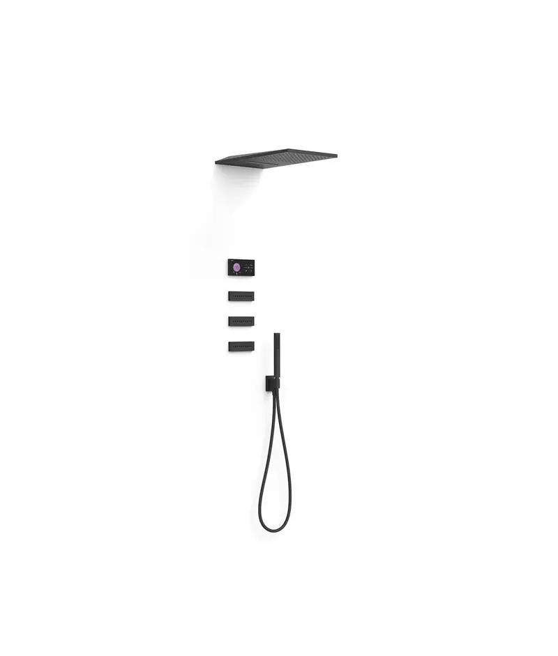 Kit de grifo termostático electrónico empotrado con varias salidas para ducha color negro mate Shower Tres