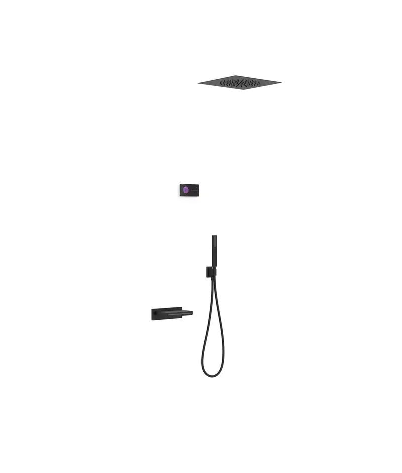 Kit de grifo termostático electrónico y empotrado para bañera y ducha con acabado negro mate Shower Tres