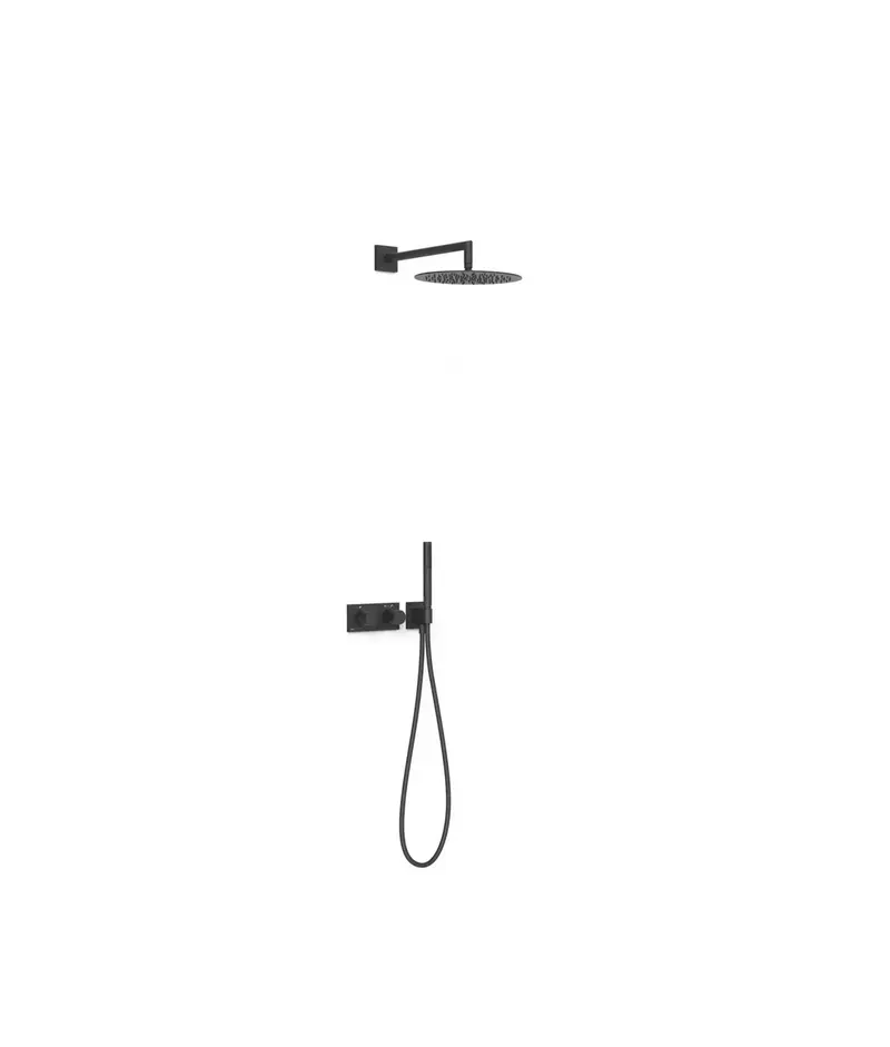 Kit de grifo termostático empotrado de dos vías con ducha de mano y rociador negro mate Study Exclusive TRES