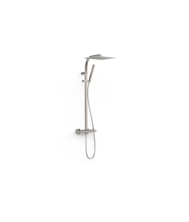 Kit de grifo termostático mural de dos vías con rociador orientable y ducha de mano en acero Project Tres