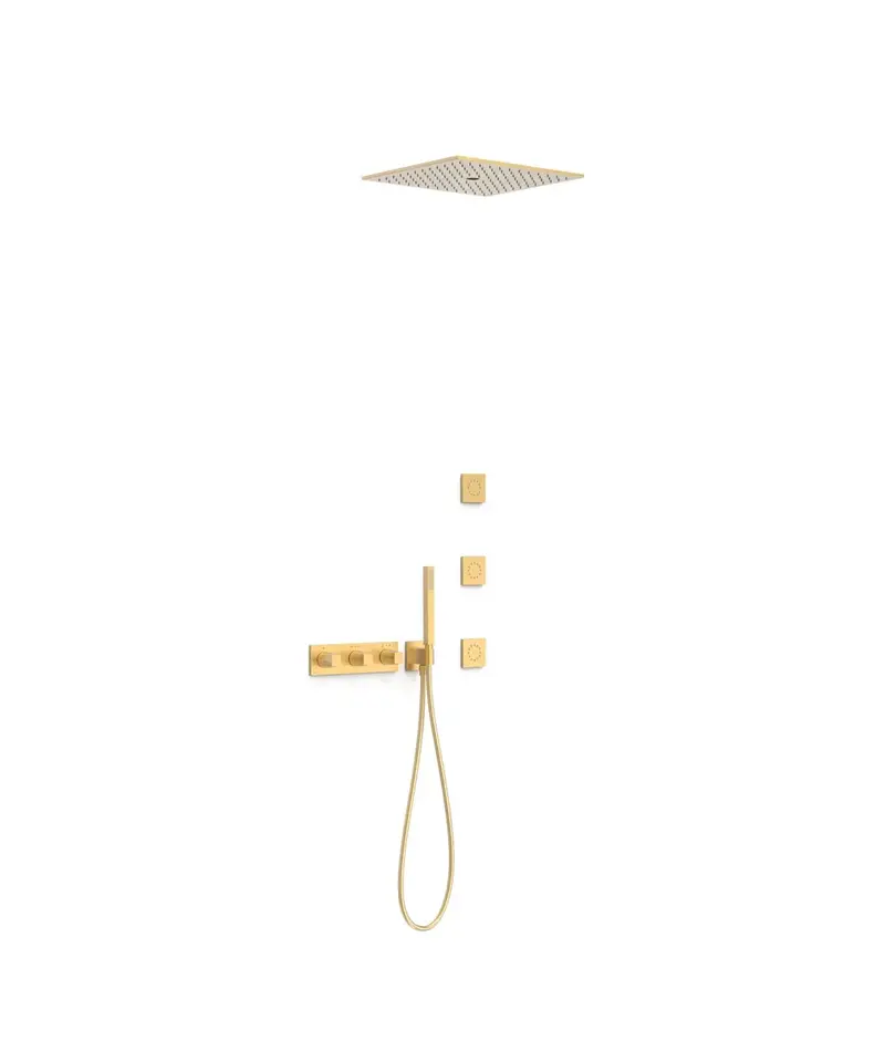 Kit de rociador de ducha con jets de hidromasaje y teleducha cuatro vías acabado oro mate 24K B-SYSTEM TRES