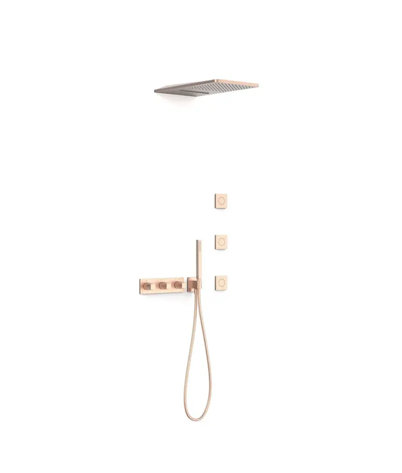 Kit de rociador de ducha con jets de hidromasaje y teleducha de funciones oro rosa mate 24K B-SYSTEM TRES