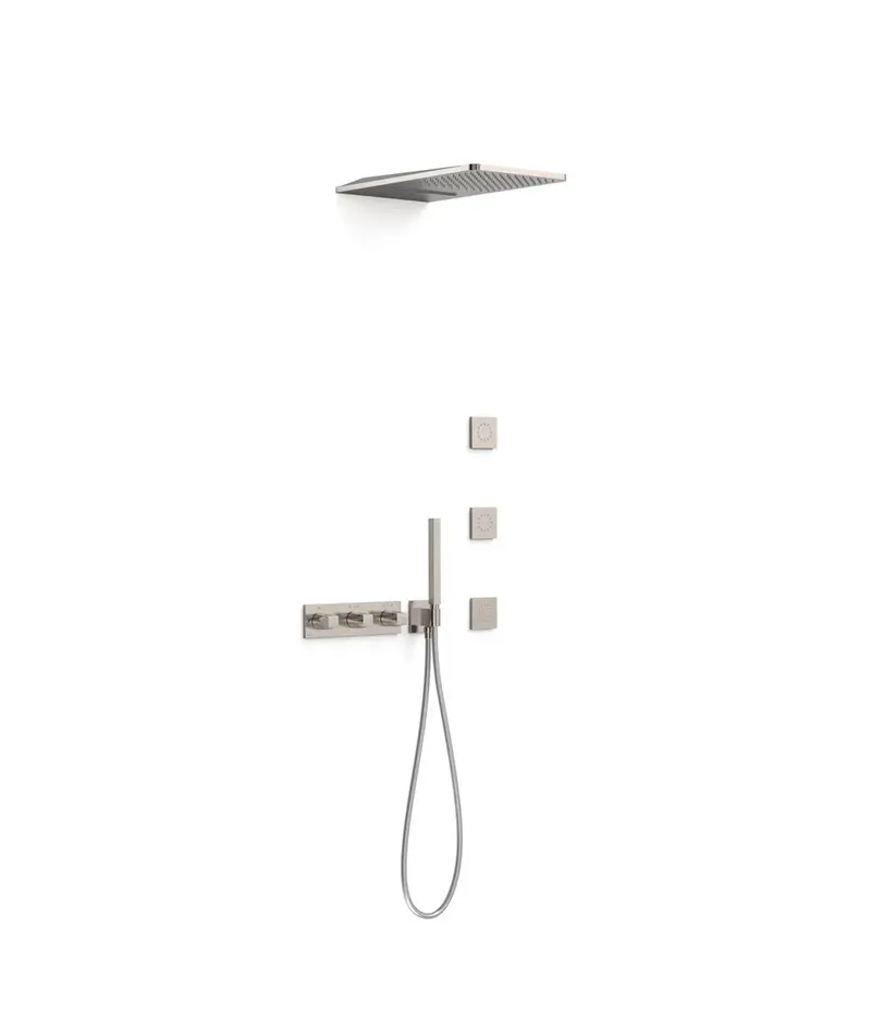 Kit de rociador de ducha con teleducha de cuatro vías y jets de hidromasaje acabado acero B-SYSTEM TRES