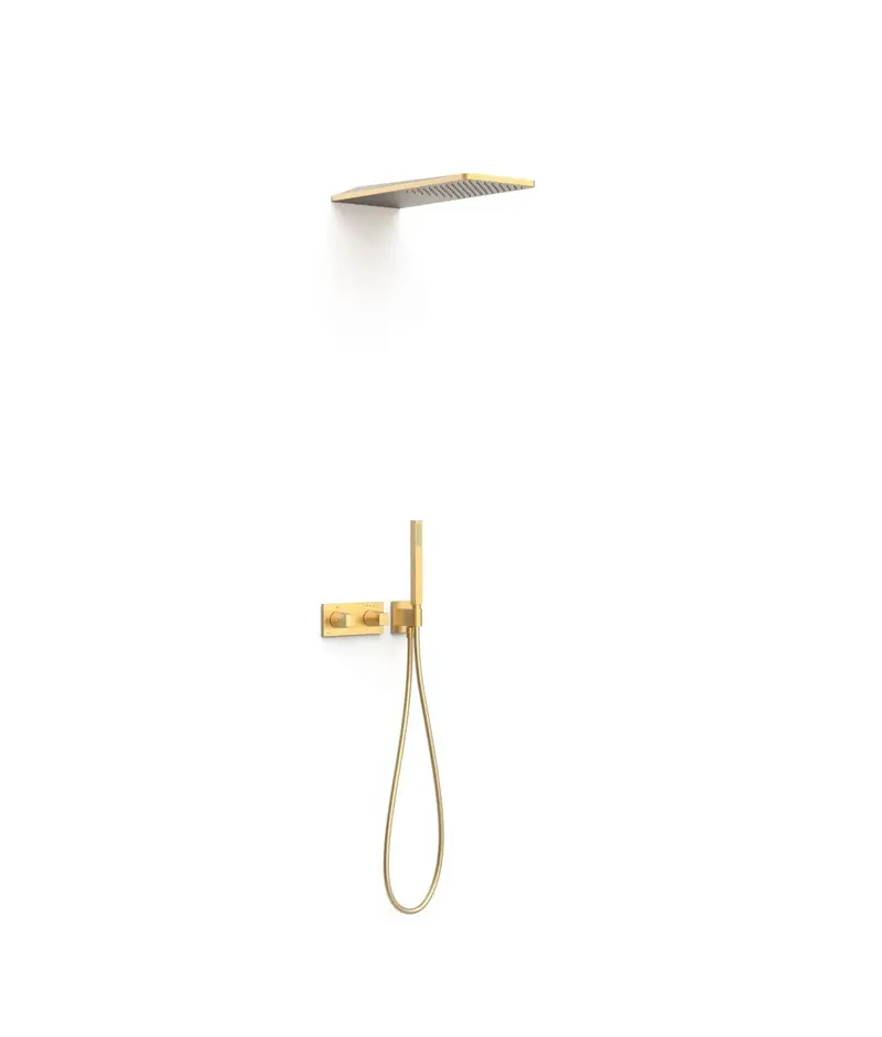 Kit de rociador de ducha con teleducha y grifo termostático con acabado oro mate 24K SLIM EXCLUSIVE TRES