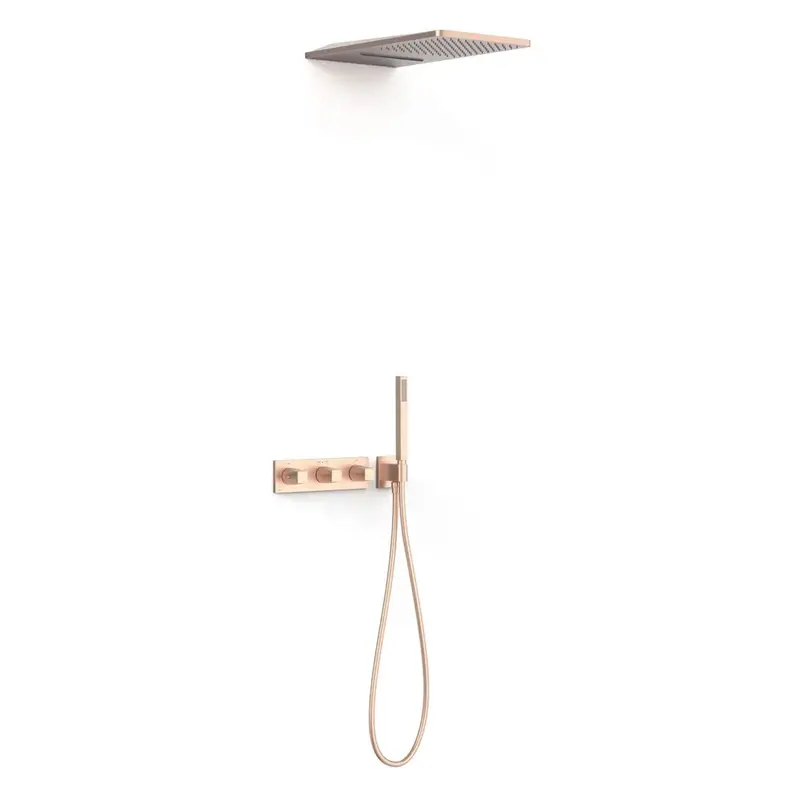 Kit de rociador de ducha con teleducha y grifo termostático de tres vías oro rosa mate B-SYSTEM TRES