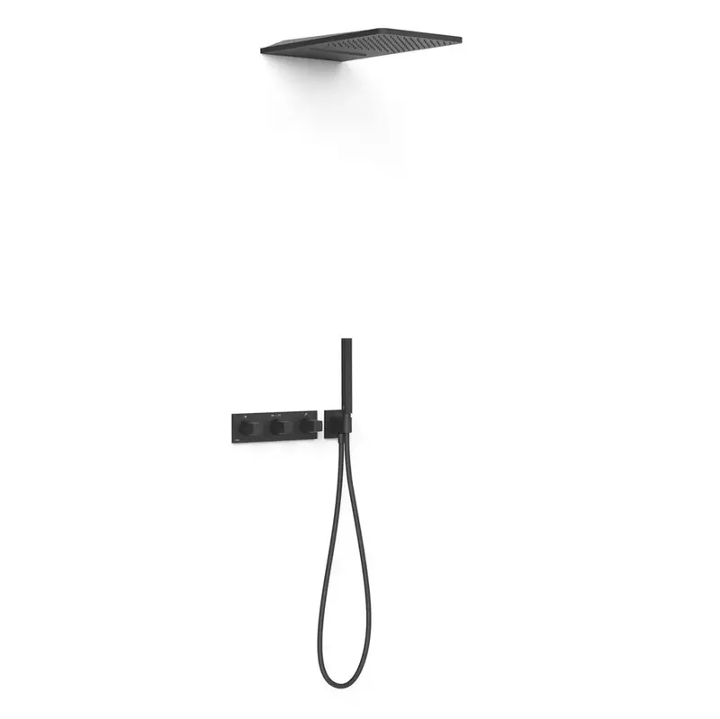 Kit de rociador de ducha con teleducha y grifo termostático de varias vías acabado negro mate B-SYSTEM TRES