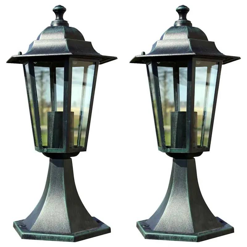 Lámpara de jardín 2 uds aluminio verde oscuro/negro