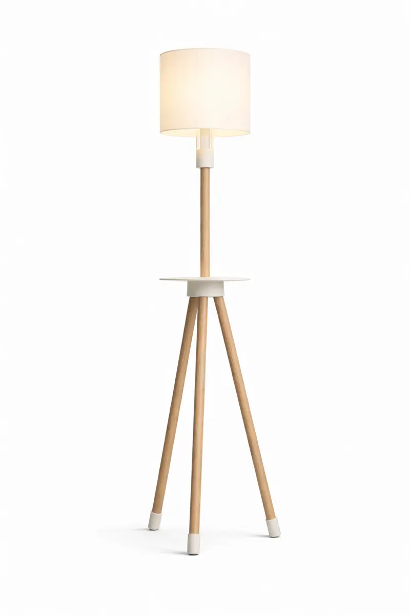 Lámpara de pie de diseño KORA | Madera natural y pantalla texturizada