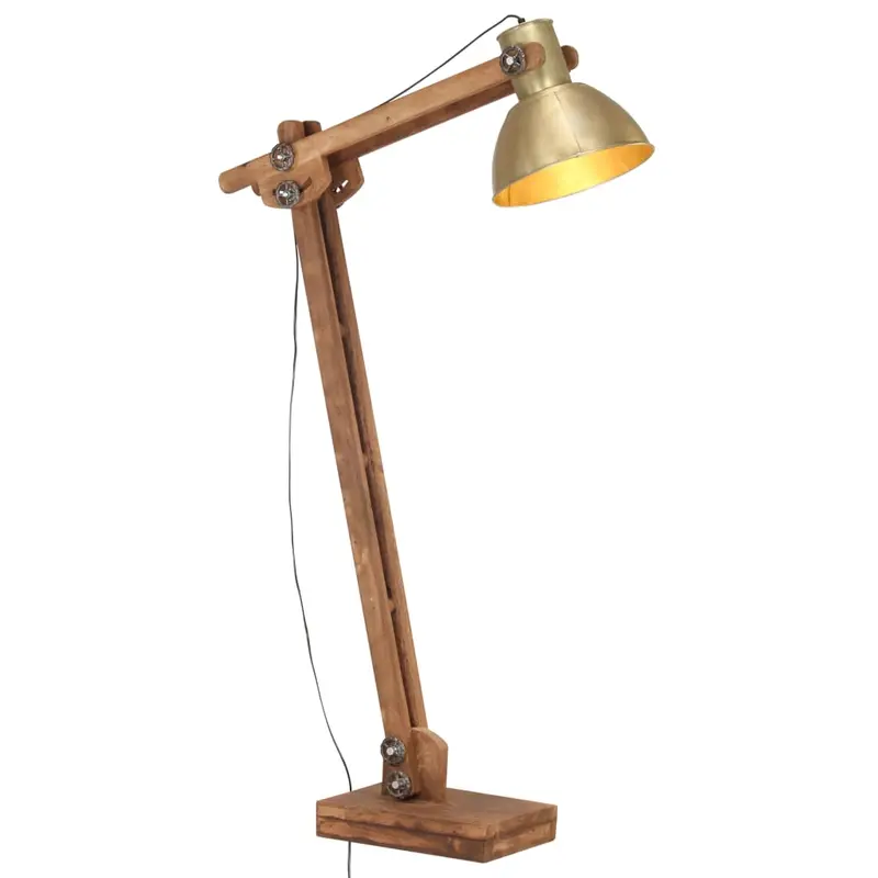 Lámpara de pie madera maciza de mango latón E27