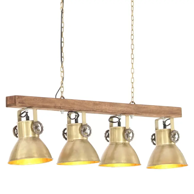 Lámpara de techo industrial madera de mango latón E27