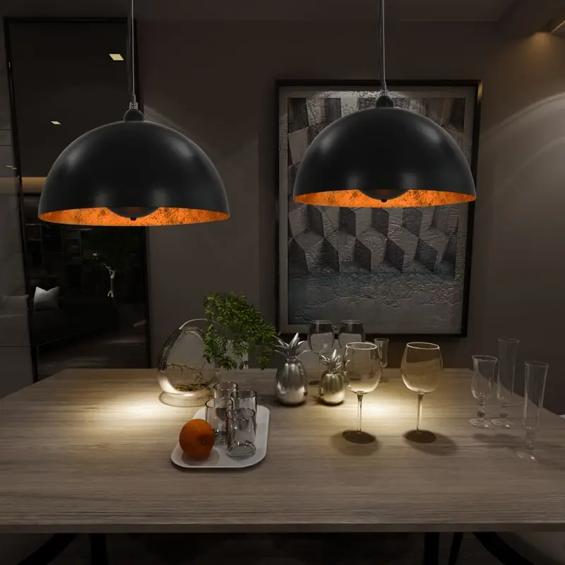 Lámparas de techo 2 uds semiesféricas negro y dorado 40 cm E27