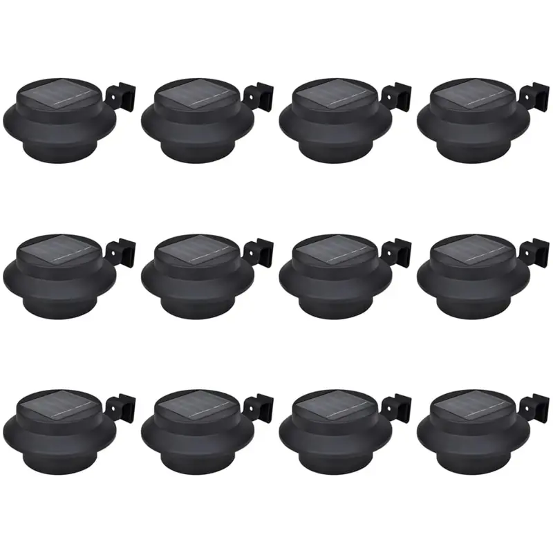 Lámparas solares para valla exterior 12 uds LED negro