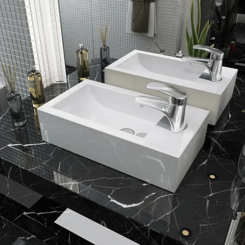 Lavabo con agujero grifo rectangular cerámica 46x25,5x12 blanco