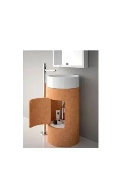 Lavabo con Mueble Pedestal 45 cm Unisan Round 45 - Porcelana Blanca y Corcho