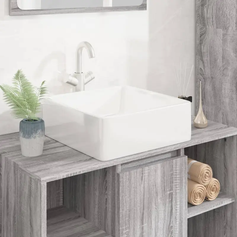 Lavabo cuadrado de cerámica blanco 37x37x13 cm