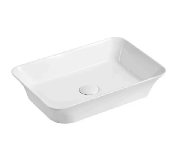 Lavabo de cerámica blanco sobreencimera compacto con bordes finos y curvos Aquore MOI