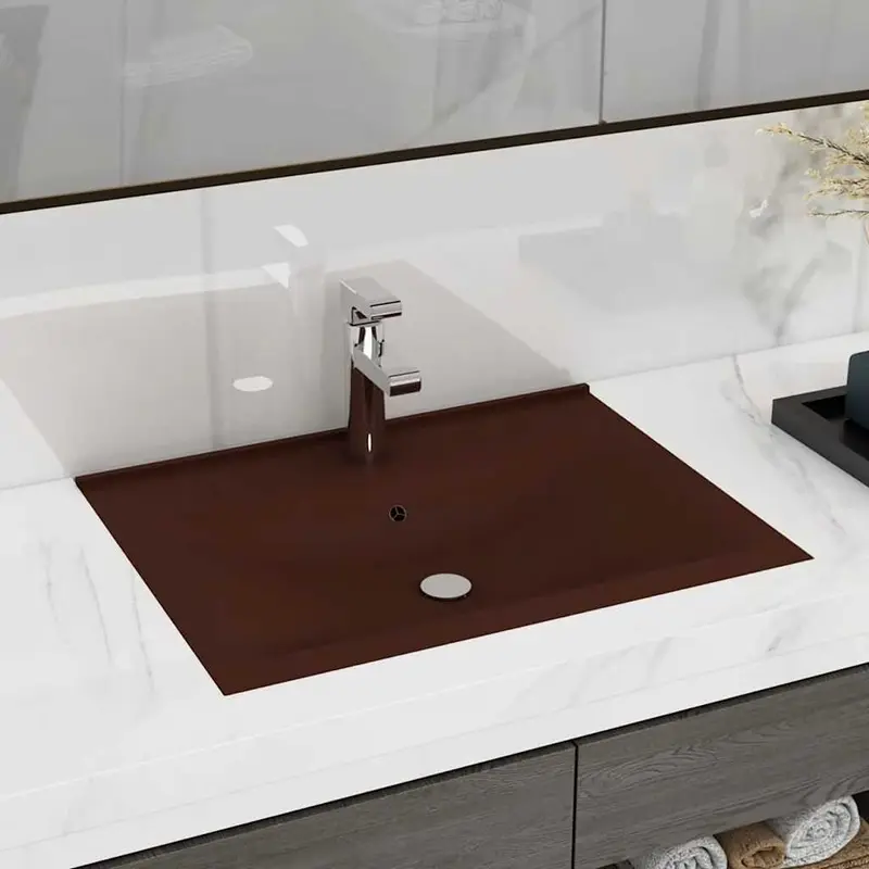 Lavabo de lujo agujero de grifo cerámica marrón oscuro 60x46 cm