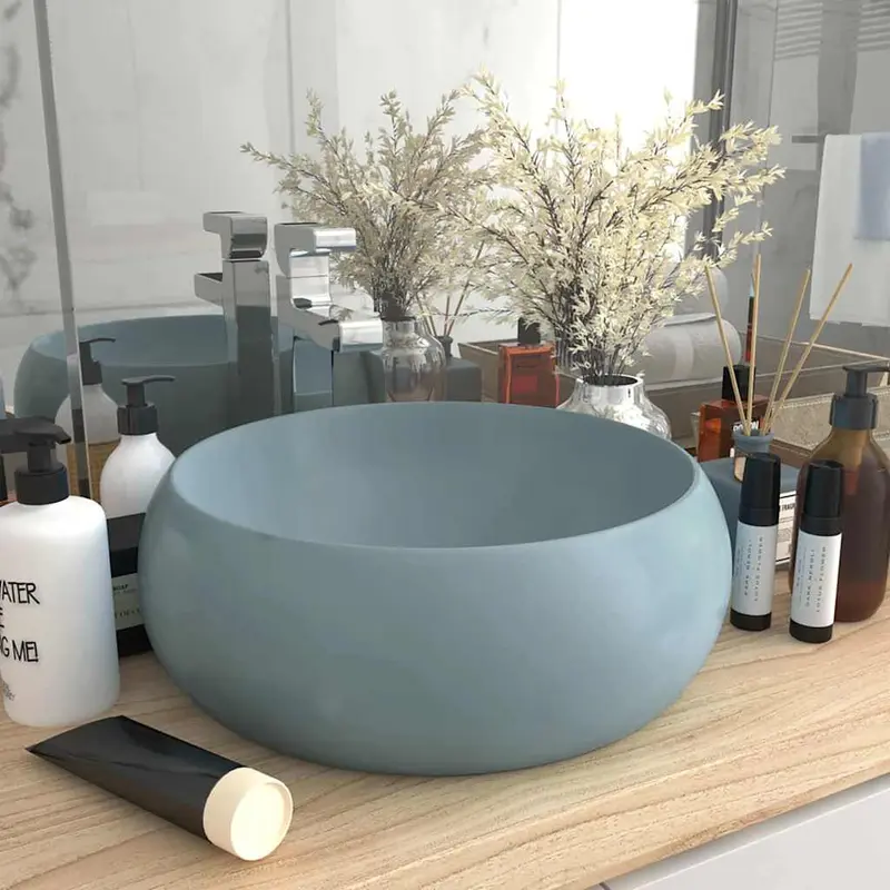 Lavabo de lujo redondo cerámica azul claro mate 40x15 cm