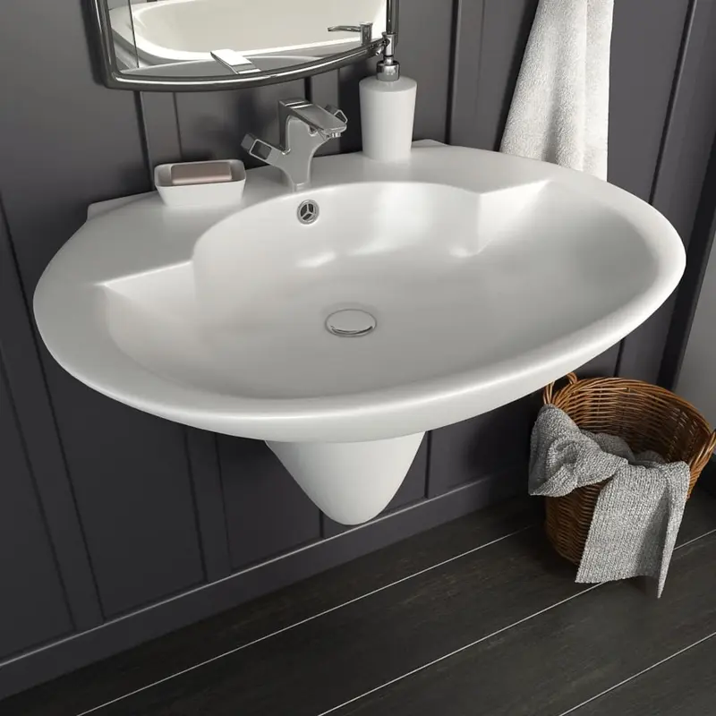 Lavabo de pared de cerámica blanco 690x520x210 mm
