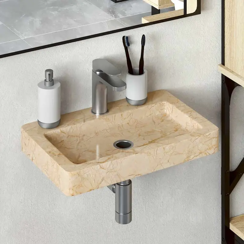 Lavabo de pared mármol crema 38x24x6,5 cm